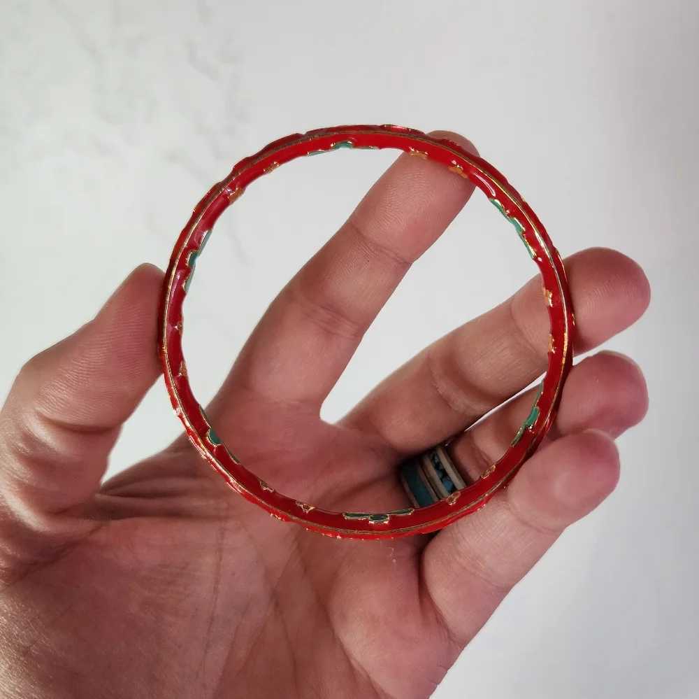 Vintage Red Cloisonne Bangle Bracelet - Picture 6 of 8